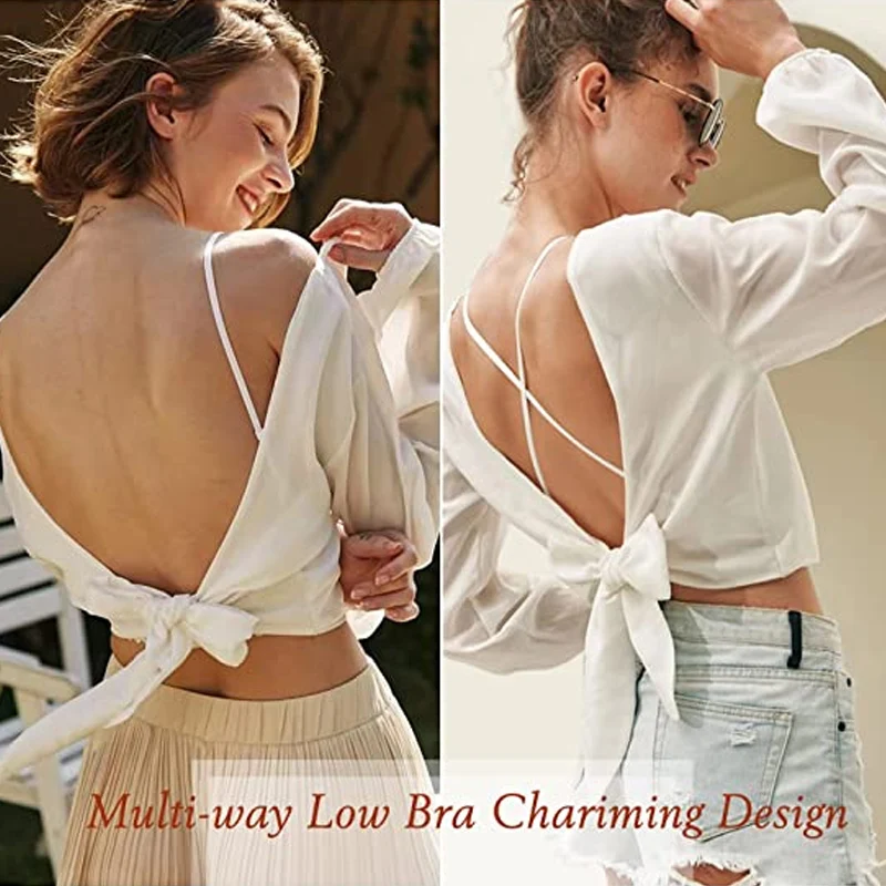 Sexy Low Back Bra Vest Tops Ice Silk Suspenders Wirefree Back Free Camisoles Women Backless Crop Top Thin Bralette Lingerie
