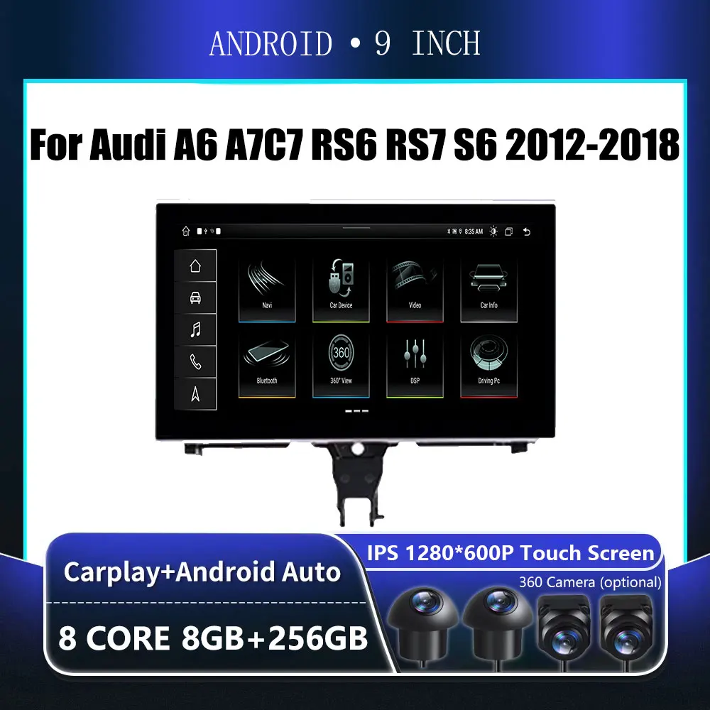 9 Inch Android OS Touch Screen For Audi A6 A7C7 RS6 RS7 S6 2012-2018 Car Carplay Monitor Stereo Speakers Radio Multimedia Player