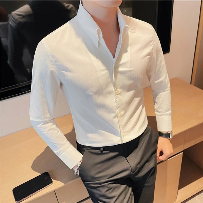 Men Spring and Autumn High Quality Business Dress Shirts/Male Slim Fit Luxury Dress Shirt Male Formal Button-Down Collar Shirt