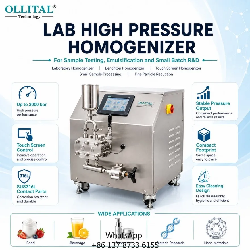 Ollital High Pressure Homogenizer For Small Sample Emulsification Formula Testing And Laboratory Development