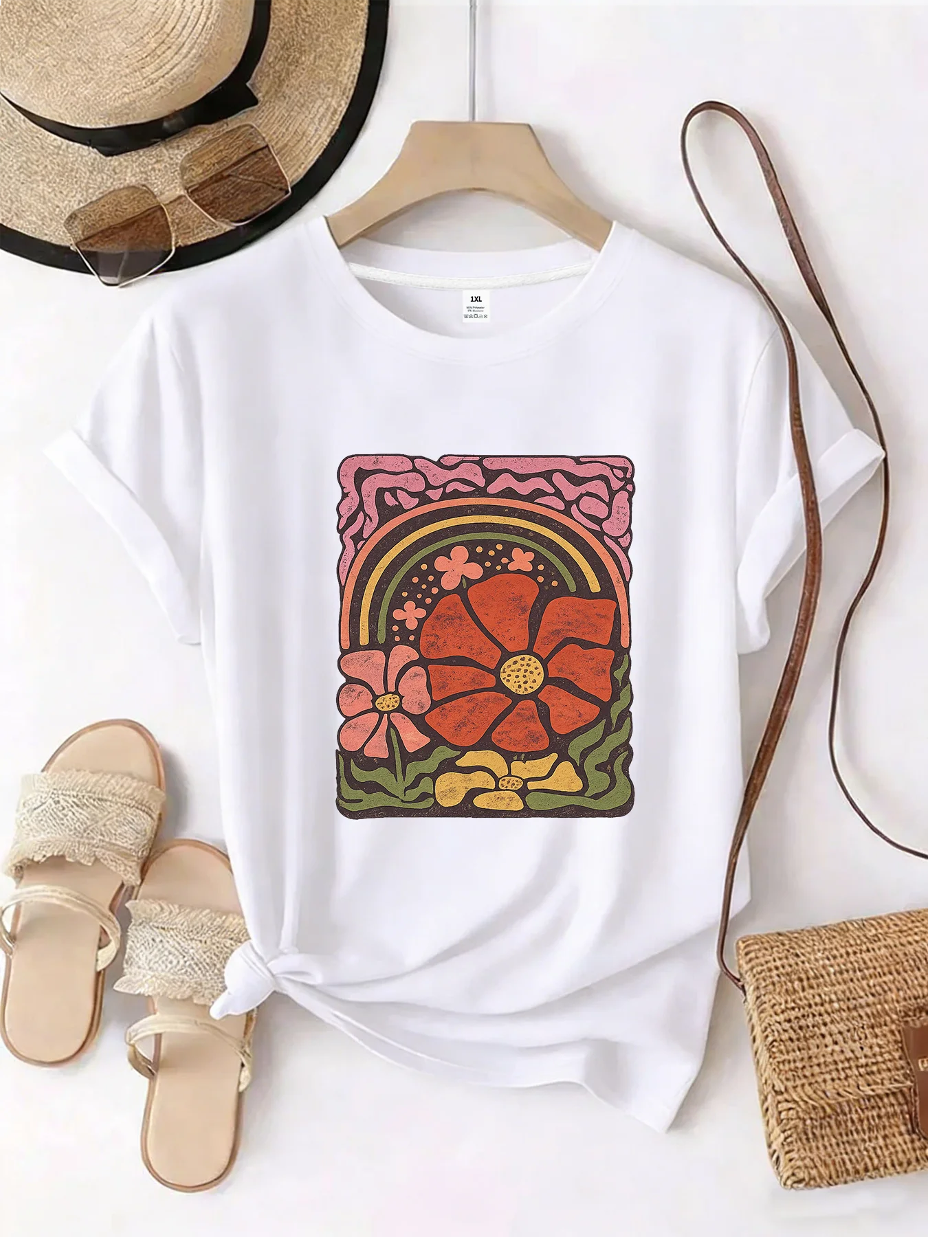 

【WZM101386】Pattern printed plus size women's round neck summer casual short sleeved street fashion versatile T-shirt