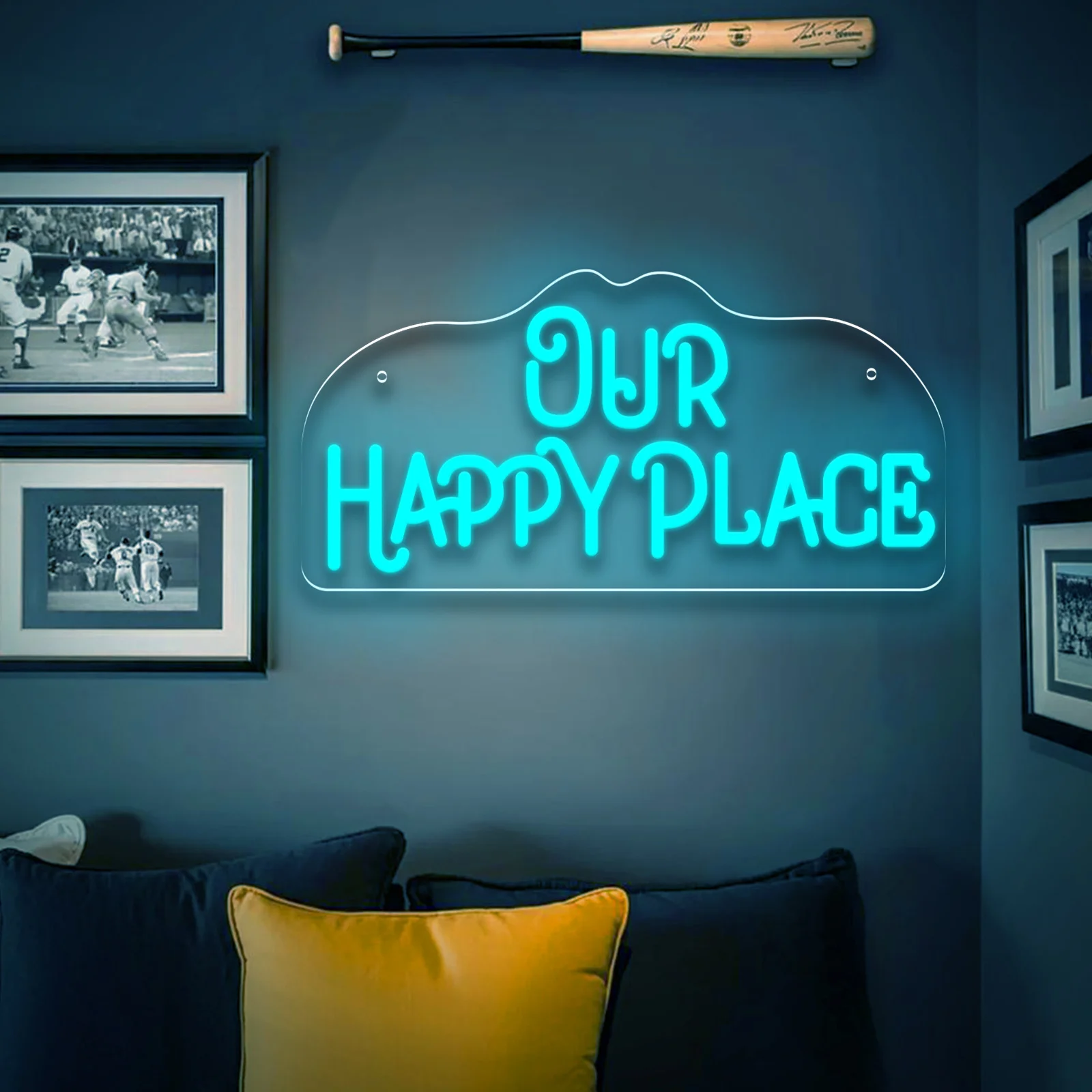 ไฟนีออน LED รูปแบบ Our Happy Place ปรับความสว่างได้ด้วย USB สำหรับตกแต่งบ้าน ห้องนอน งานแต่งงาน งานหมั้น โรงแรม ผนัง เหมาะเป็นของขวัญสุดโรแมนติกสำหรับคู่รัก