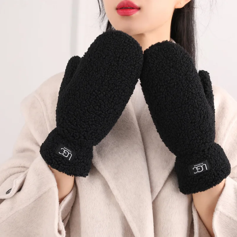Thick Warm Plush Lamb Wool Gloves Women Winter Faux Fur Gloves Outdoor Guantes Driving Glove Sports Mittens Thermal Hand Warmers