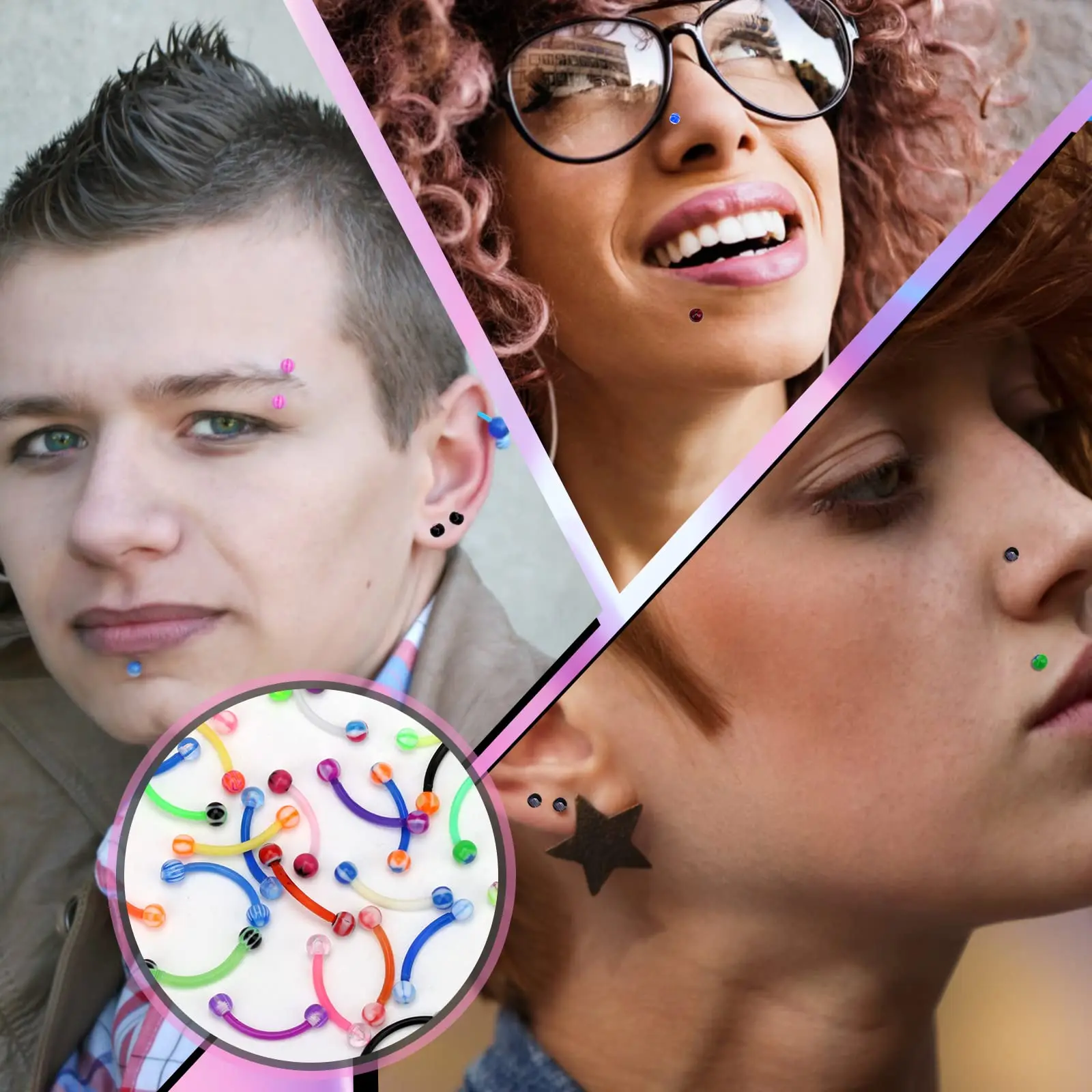 كرة ملونة شريط منحني مرن للرجال والنساء ، حلقات صف ، مجوهرات ثقب الزنمة ، رياضة ، 16 جم ، 8 كان ، 5 ، 10 حواجب ، 30 ، 50 ، أكريليك