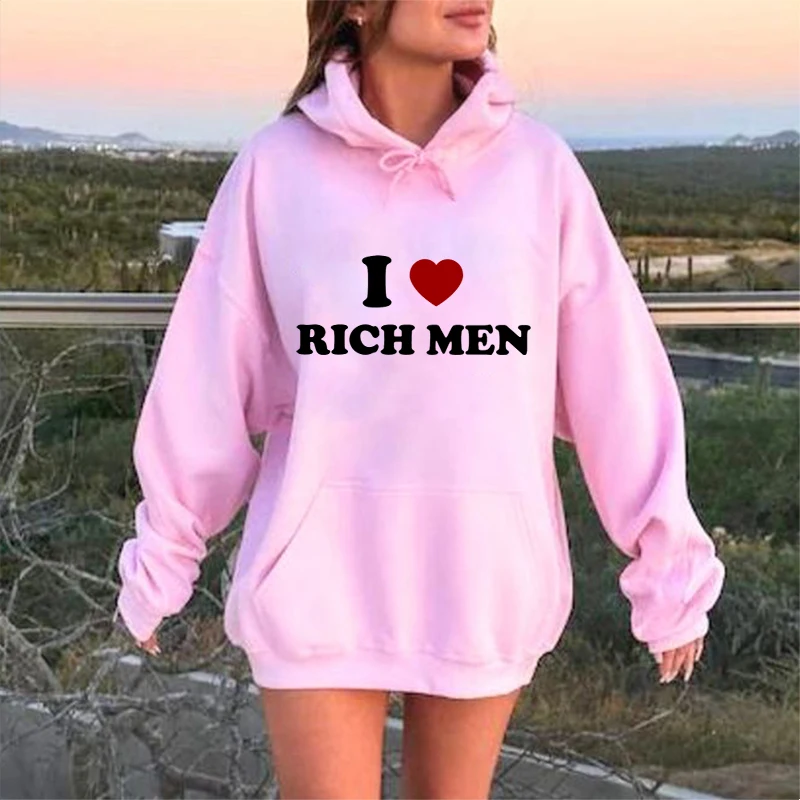 Rich Man Retro Print Hoodie Woman Hip Hop Gothic Pullover Sweatshirt Casual Fashion Oversized Hooded Streetwear