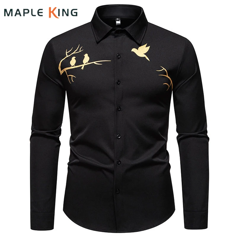 رجل 2025 مجموعة جديدة قميص مطبوع Camisa غير رسمي Hombre خمر رجالي كم طويل الأعمال الاجتماعية قمصان الشارع الشهير #1