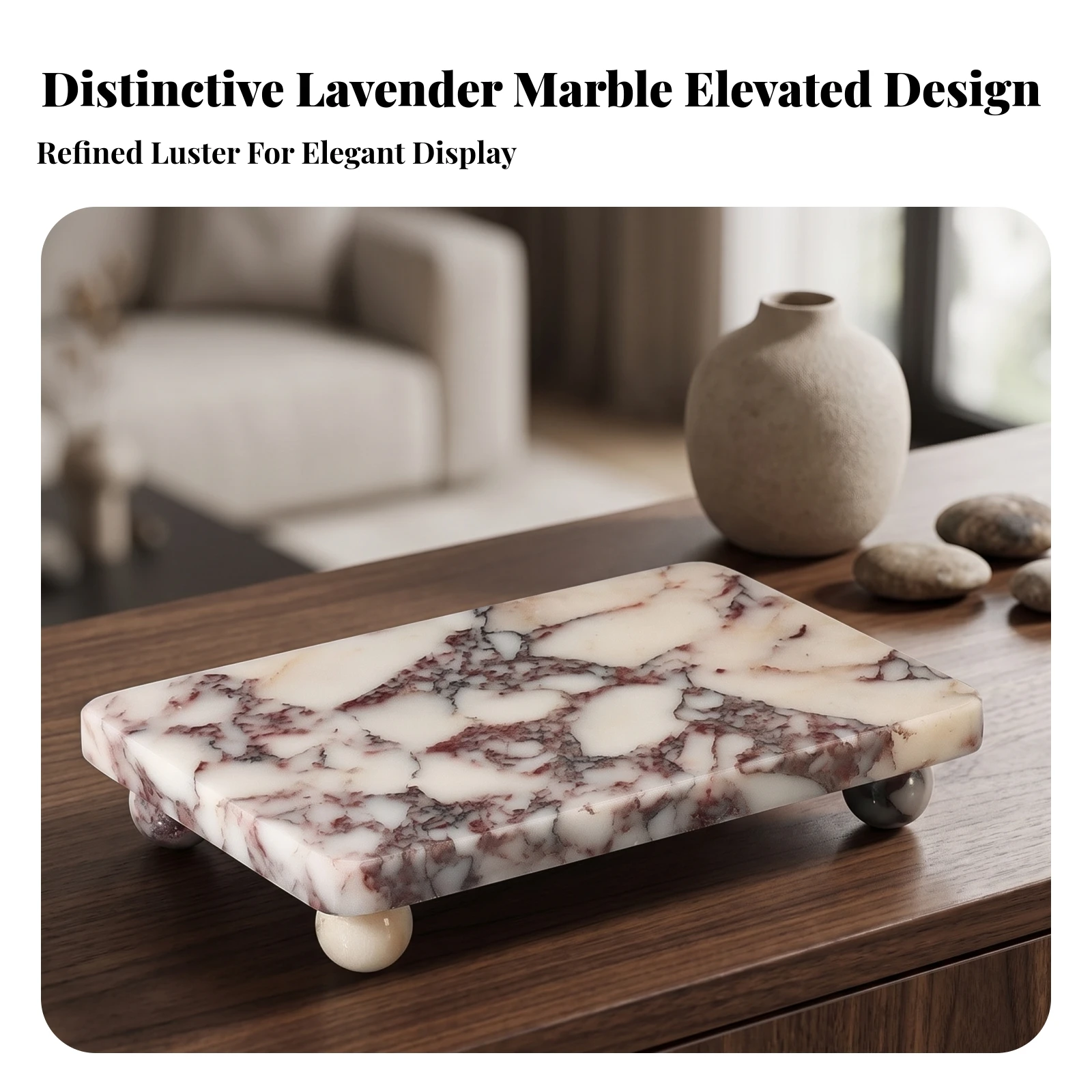 Marble Tray with Feet Raised Marble Vanity Tray Decorative Stable for Bathroom, Dresser