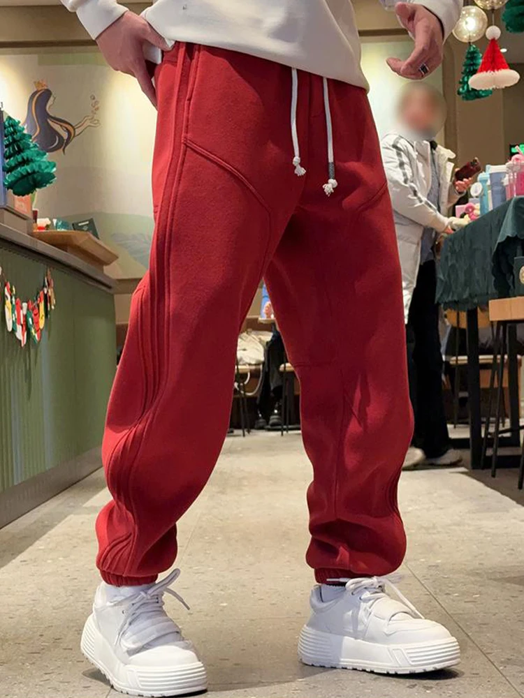 

Men's Casual Fce Lined Harlan Pants Loose Fit Autumn Winter Warm Trendy Youth Versatile American Sle Sweatpants