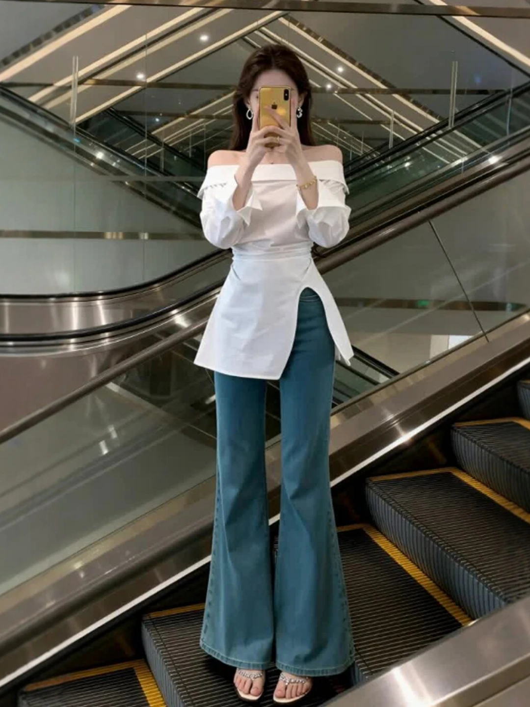 

Korean Sle Slimming irt Beautiful Unique Women's Faion Spring 2026 One-oulder Waist-Cinching Casual Long Sve Top