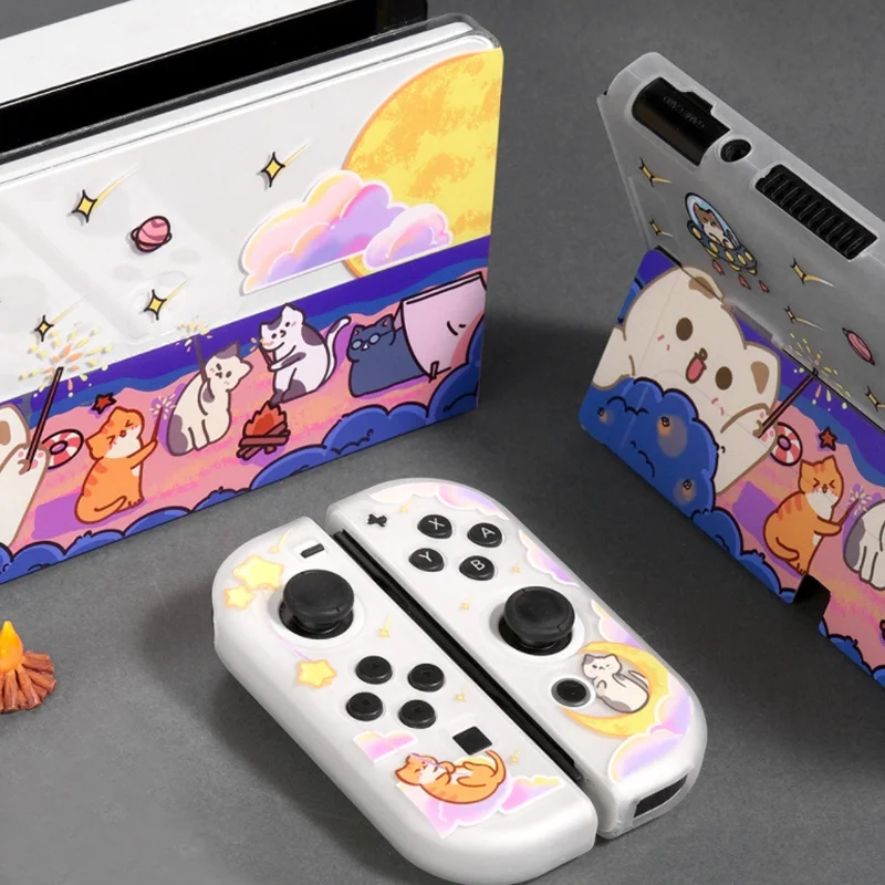 Cool TV Dock Charger Stand Hard Case Crystal Shell para Nintendo Switch Oled NS Joy-con Controller TPU Soft Cover Protector Skin