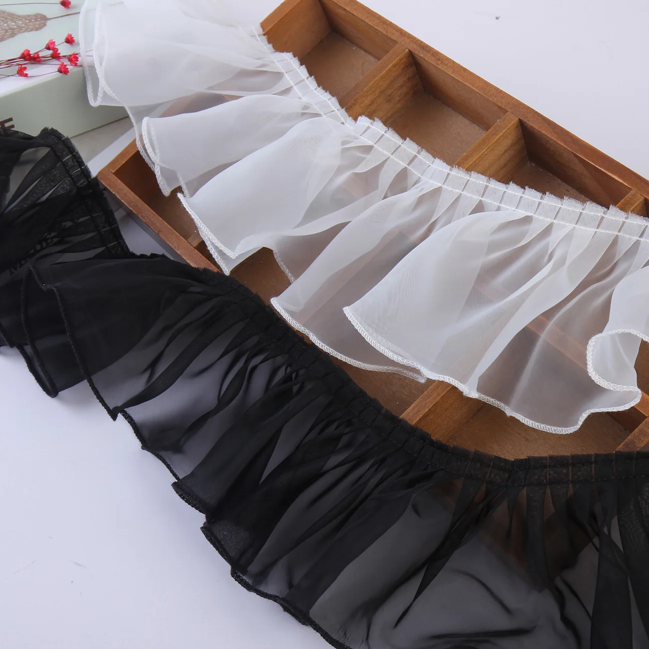 10cm Single Layer Organza Frill Lace Skirt Hem 3D Pleated Accordion Clothing Home Textile Curtain Trim Accessories