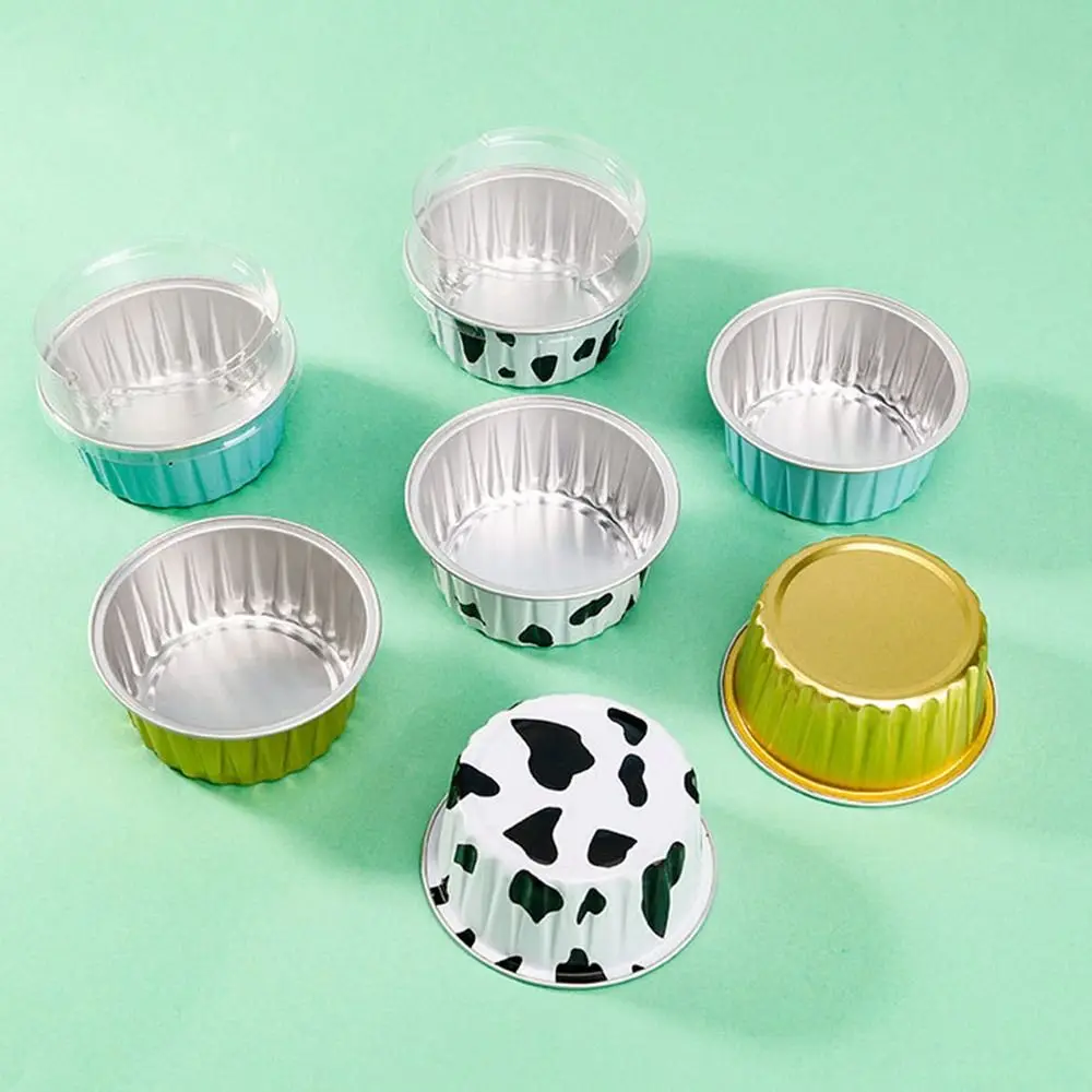 10Pcs Reusable Aluminum Foil Tin Cup Pudding Cake Mold Air Fryer Tinfoil Box Small Baking Tray Tinfoil Cups Cake Tool