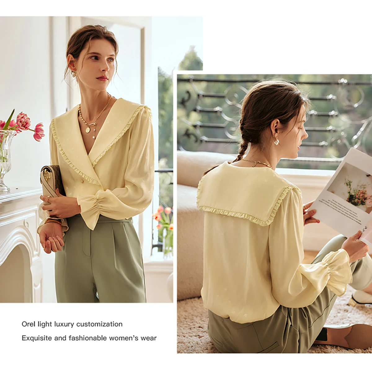 OLrain Satin Long sleeve Shirt Women's Autumn 2025 Thin Single Breasted Blouse Fashion Temperament Lapel Jacquard Top O22CC00232