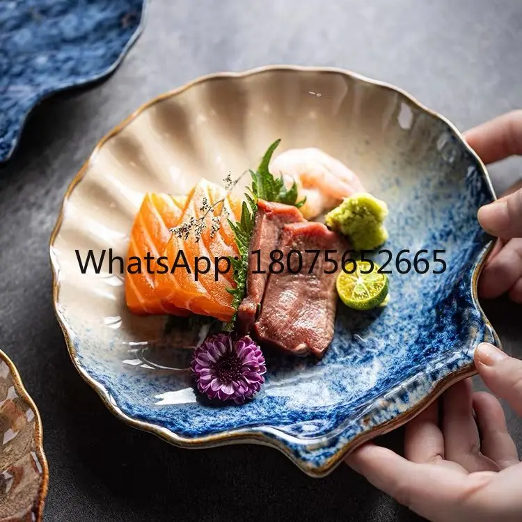 Creative oyster shell ceramic plate retro kiln change tableware sushi sashimi dish plate
