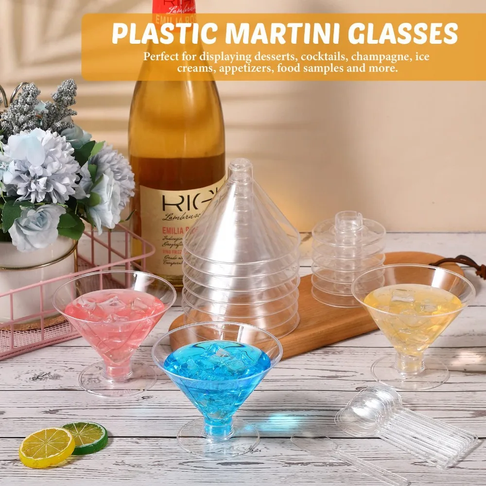 5Pcs Disposable Plastic Cocktail Glasses Clear Martini Glasses Red Wine Goblet Ice Cream Dessert Cups Mousse Cup Pudding Cup