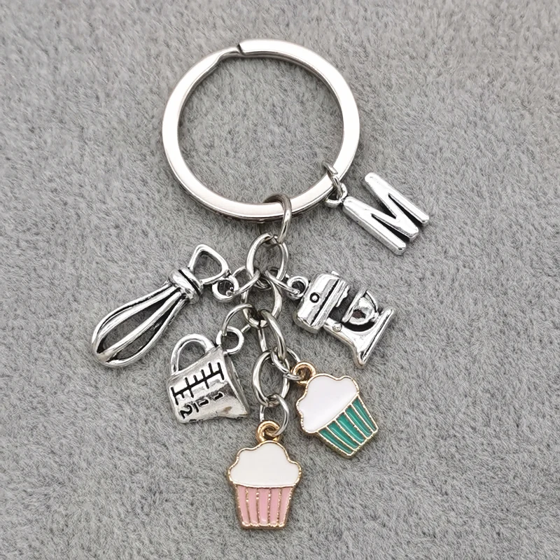 Creative Baking Keychain A-Z Letter Charm Keyring Whisk Cupcake Mixer Measuring Cup Baker Bag Car Key Chain Gifts