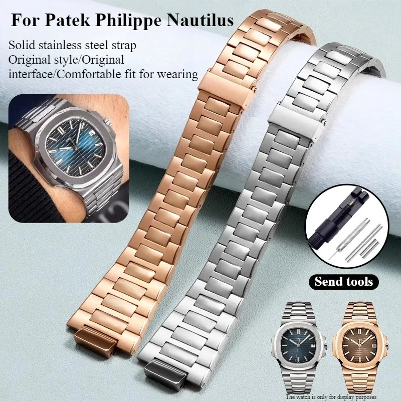 Convex notch solid stainless steel watch strap for original PATEK PHILIPPE NAUTILUS 5711 5712 5726 5811 5980 5990 watchband men