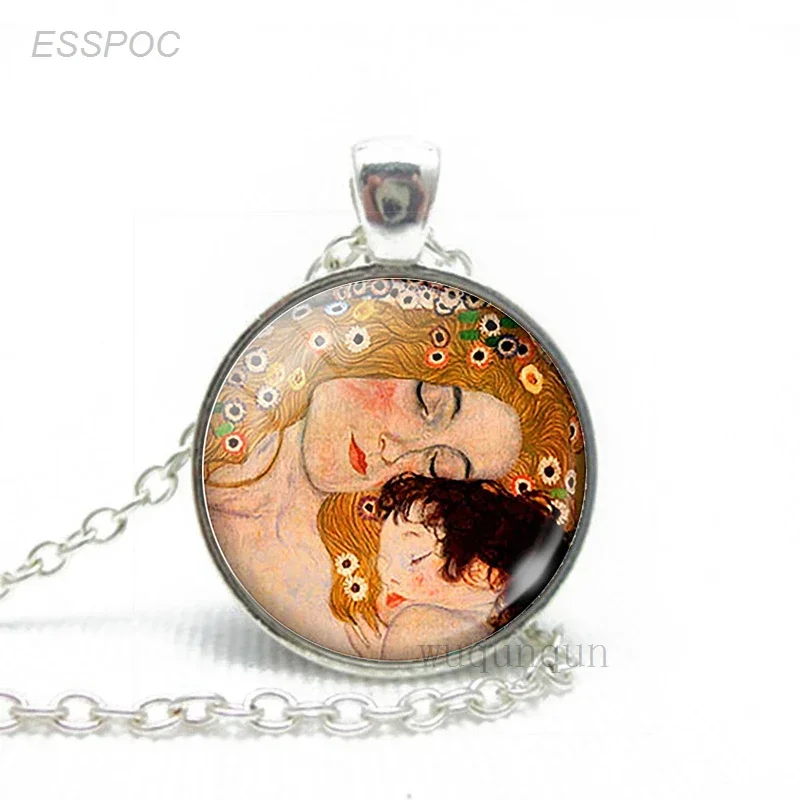 Van Gogh Starry Night Sky Necklace Art Glass Dome Jewelry Monet Klimt\'s Paintings Pendant Fashion Women Lover Gift Dropshipping