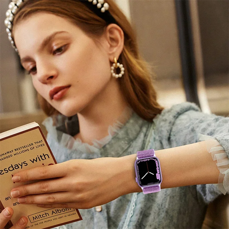 Scrunchie Strap for Apple watch band 45mm 44mm 40mm 41mm 38mm 49mm Elastic Nylon bracelet iWatch series 9 8 7 6 5 4 3 se Ultra 2 image 6