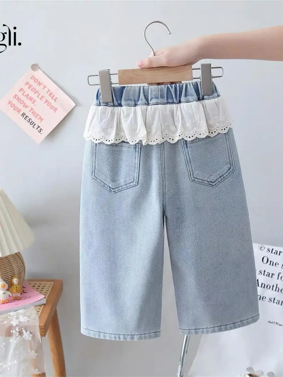 กางเกงยีนส์ขายาวทรงขากว้างลายการ์ตูนสำหรับเด็กผู้หญิง  ผ้ากำมะหยี่  ฤดูหนาว 2025