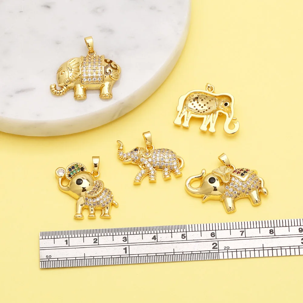 OCESRIO Mini White Crystal Lucky Elephant Pendant for Necklace Copper Gold Plated Animal Jewelry Making Supplies Bulk pdtb425