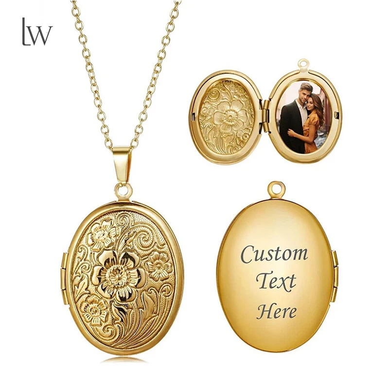 Custom Locket Necklace with Photo Personalized Picture Round/Oval Pendant Locket Necklace Customize Gifts for Women Wife