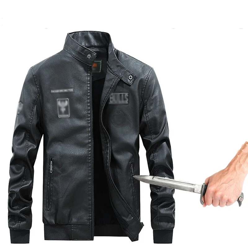 New Self-Defense Anti-Cutting Stab-Resistant Leather Men Jacket Stand Collar Chinese Style Invisible Safety Protective Clothing