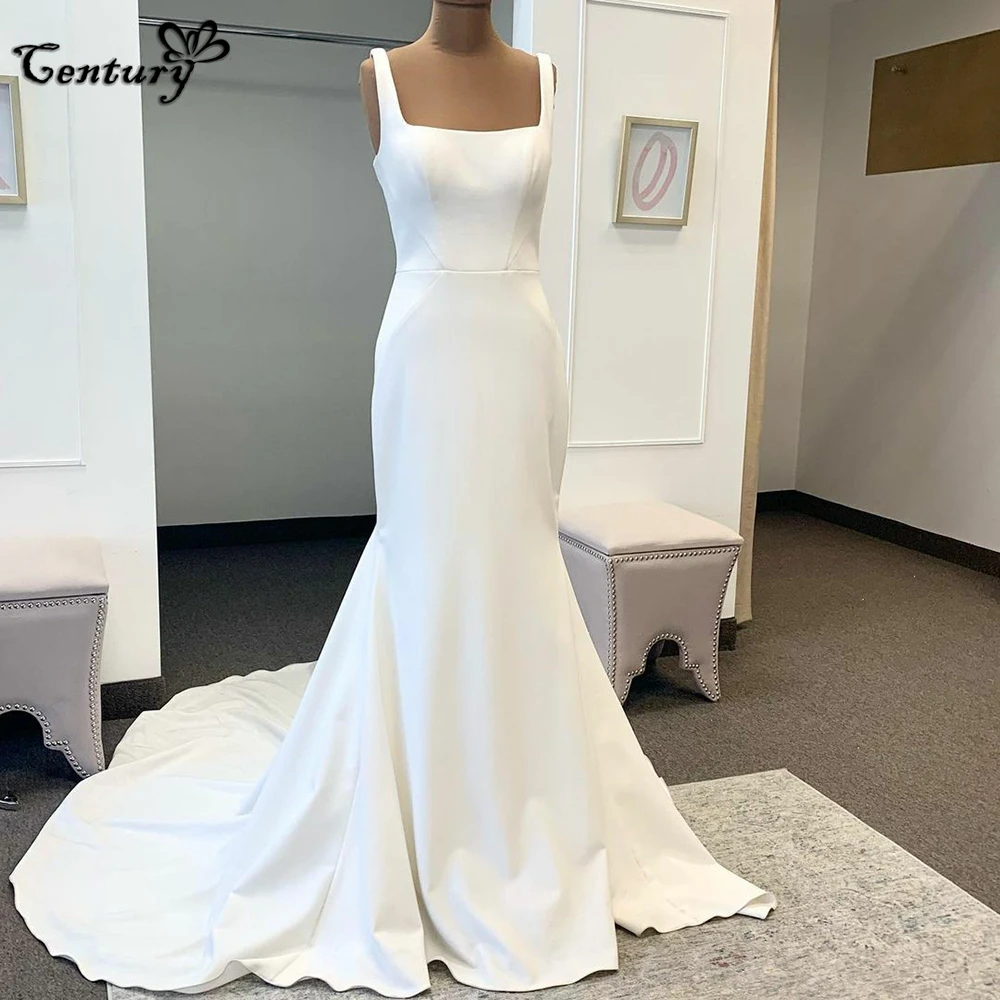 

Simple Mermaid Wedding Dress for Women Bride 2023 Backless Straps Long Train Boho Bridal Gowns Vestidos De Novia Robe Mariee