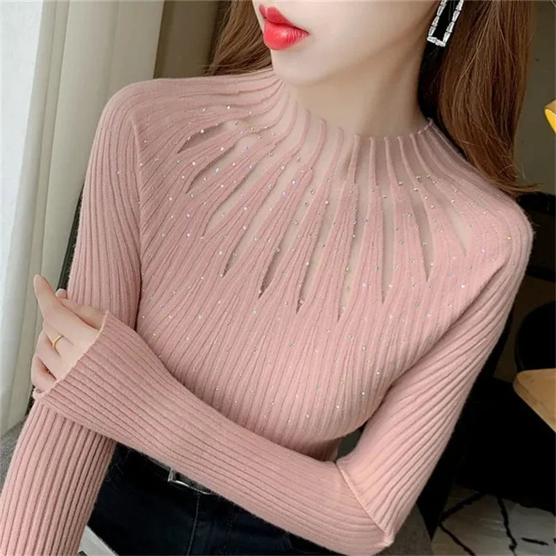 Fashion Lace Women Sweater Knitted Soft Pullovers Jumpers Basic Solid Soft Long Sleeve Sweaters For Women Autumn Winter Tops