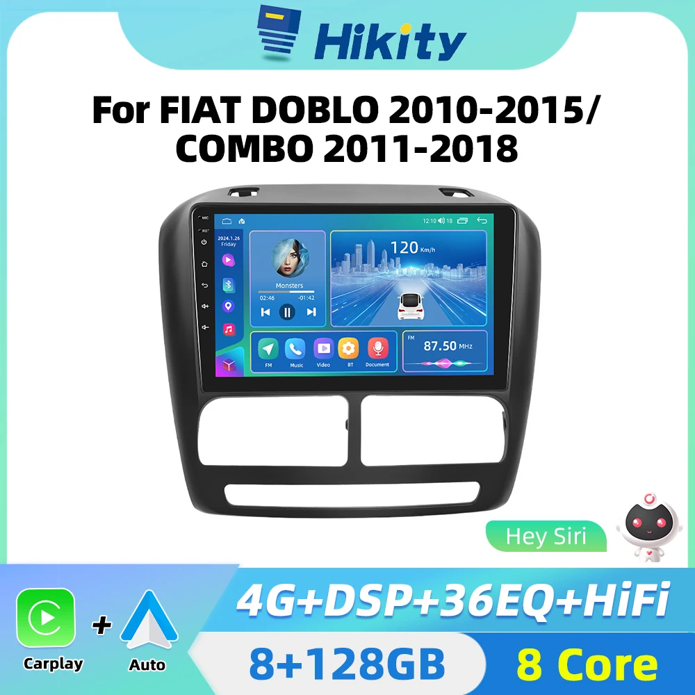 Hikity 2din Android Auto radio For Fiat Doblo 2010-2015 Combo 2011-2018 CarPlay Car Multimedia Player Android Auto GPS