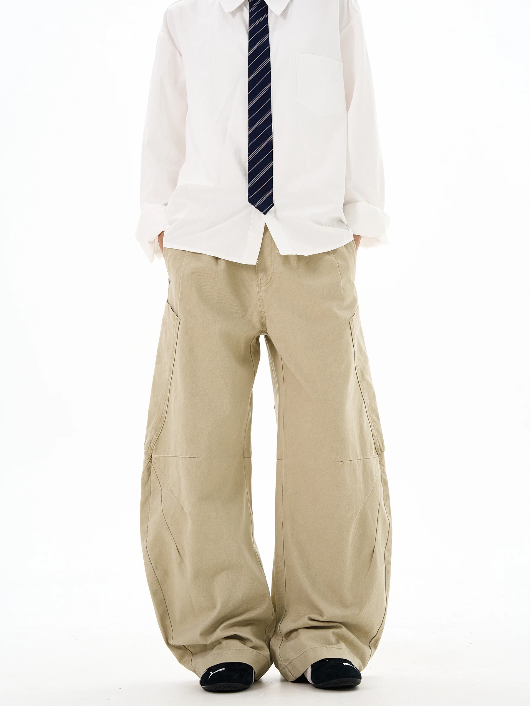 

ISLAND Summer American Retro Deconstructed Design Large ket Knife Pants Loose Wide Leg Casual Workwear Trousers ex