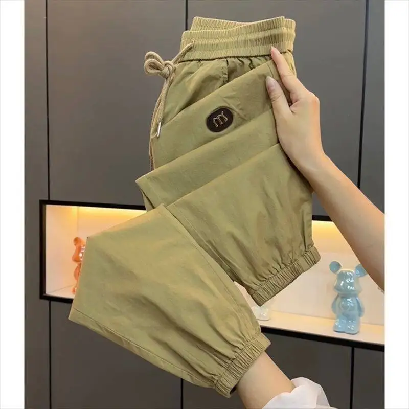 

Ice Silk Casual Sweatpants Men's Summer Breathable Quick Dry Loose Thin Harlan Nine Point Pants Straight Leg Loose Elastic Waist