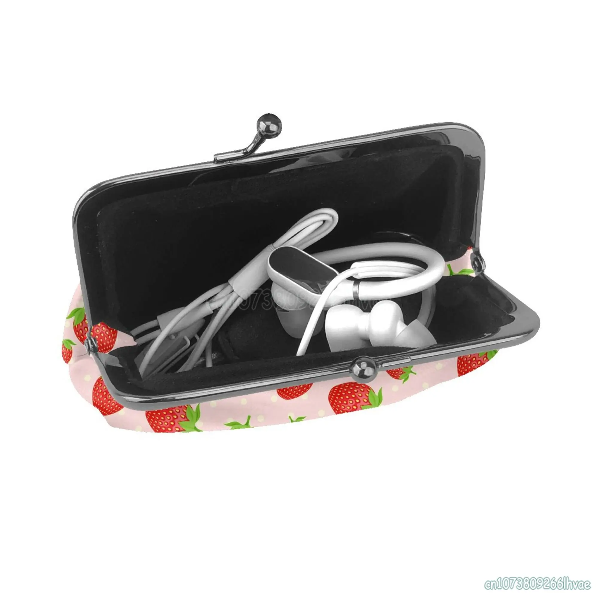 Leuke Aardbei Print Patroon Lederen Portemonnee Kawaii Kleine Kiss-Lock Veranderen Pouch Sluiting Gesp Portemonnee Voor Vrouwen meisje