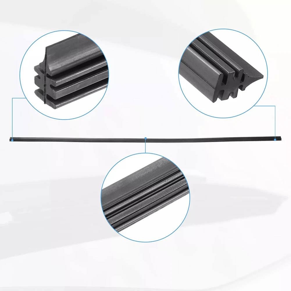 Sleek car windshield wipers made from rubber in a pack containing four strips each measuring twenty eight inches