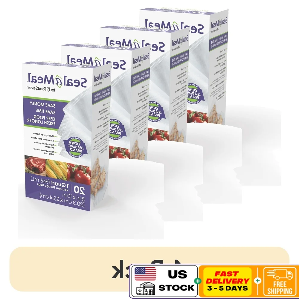 

4 Pack 1 Quart Vacuum Seal Bags Precut Food Saver Bags Food Storage Preservation Fresh Meat Vegetables Fruits and Seafood