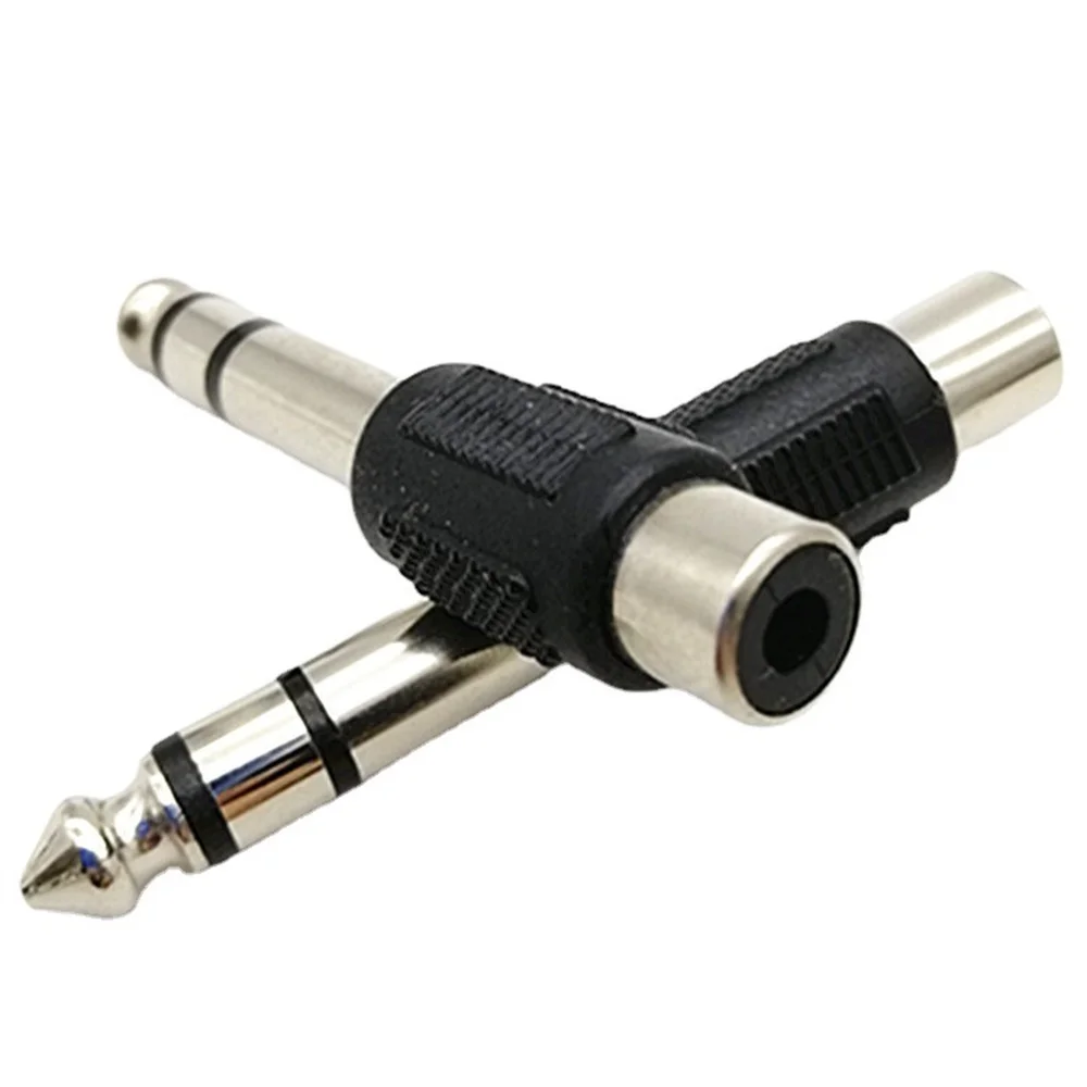 6.35mm 1/4 Inch Stereo TRS Male Plug to RCA Female Jack Silver Adapter Connectors 6.35mm Stereo Male to RCA Female