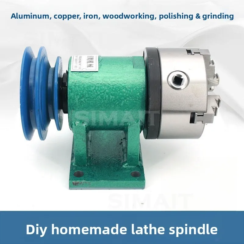 125mm Lathe Spindle Assembly with 3-Jaw Chuck | Flange Pulley Woodworking Lathe DIY Home Tool Kit