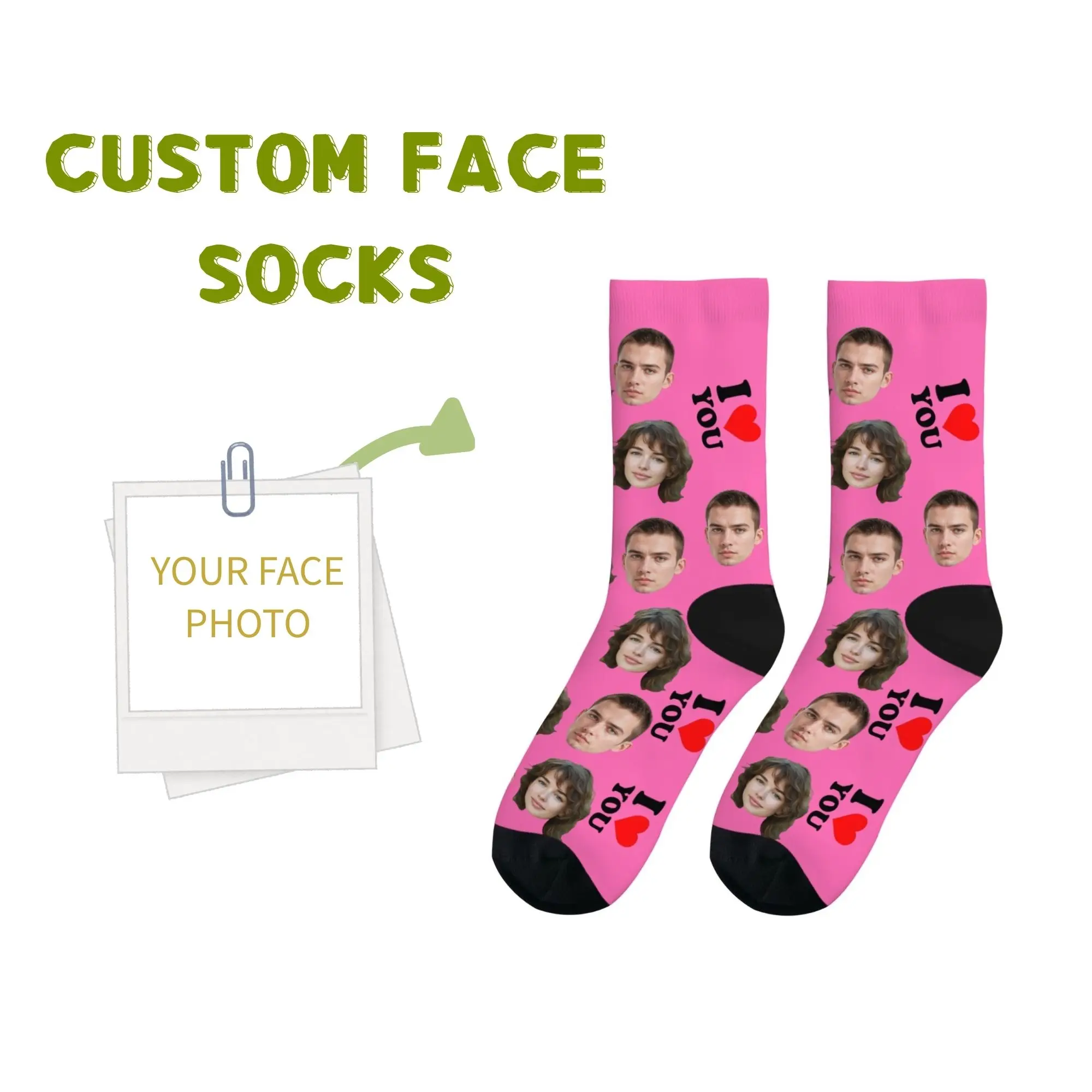 

Couple Matching Custom "I Love YOU" Face Compression Socks Pink Personalized Socks Unique Gift for Anniversary & Love Confession