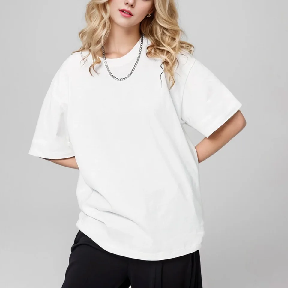 220gsm Schweres Übergrößen-T-Shirt für Herren, Sommer-Qualität Kurzarm-Shirt aus Baumwolle, Einfarbig, Trendy, Lässig, Weiß, Schwarz, Top – Detail 8