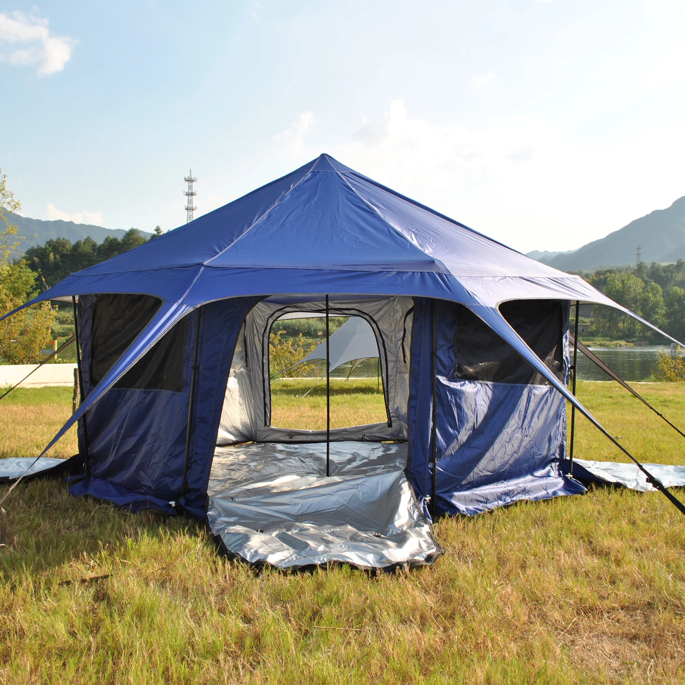 

OUTDOOR Portable Yurt with Footprint, Waterproof 4 Persom Family Camping Bell Tent Oxford Nylon Sun Protection Tent,vintage Tent