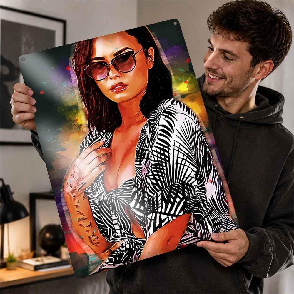 DEMI LOVATO Personalized 3D Textured Metal Poster Wall Art Tinplate Sign for Article Decoration Room Home Decorations Wand Deko