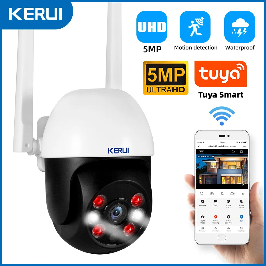 KERUI Tuya 5MP Outdoor PTZ IP WIFI Camera Security Intelligent Auto- Tracking Tuya Cloud Storage CCTV Surveillance Camera