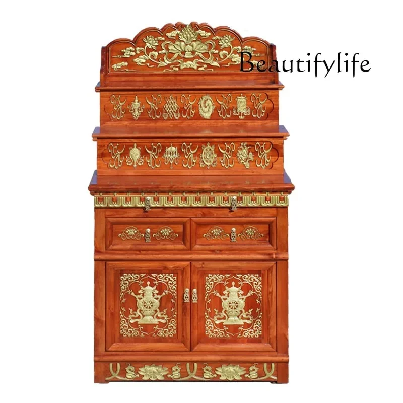 Solid Wood Carving Buddha Niche Clothes Closet Altar Altar Home God of Wealth Worship Table