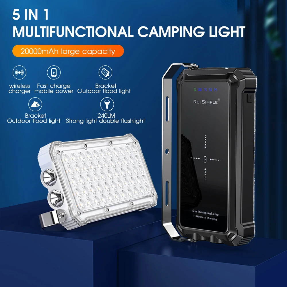 100W Smart Camping Emergency LED Portable Wireless Charging Power Bank Waterproof Super Bright Multi-Purpose Outdoor Flash Lamp