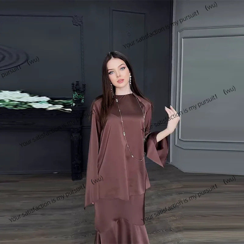 ZOCI-ชุดกระโปรงสีทึบแขนยาวลำลองแฟชั่นสตรี
