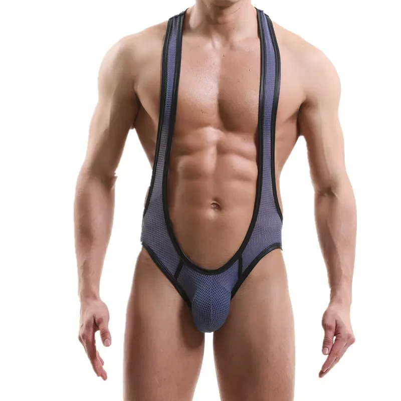 Sexy Mens Undershirts Jumpsuits Wrestling Singlets Leotard Underwear Backless Bodysuits Male Gay Briefs Penis Pouch Jockstraps