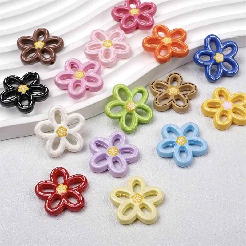 الجملة 50 قطعة/الوحدة نمط اللون طباعة الكرتون الزهور شكل الاكريليك ثقب مستقيم الخرز diy مجوهرات الملابس الشعر التبعي #4