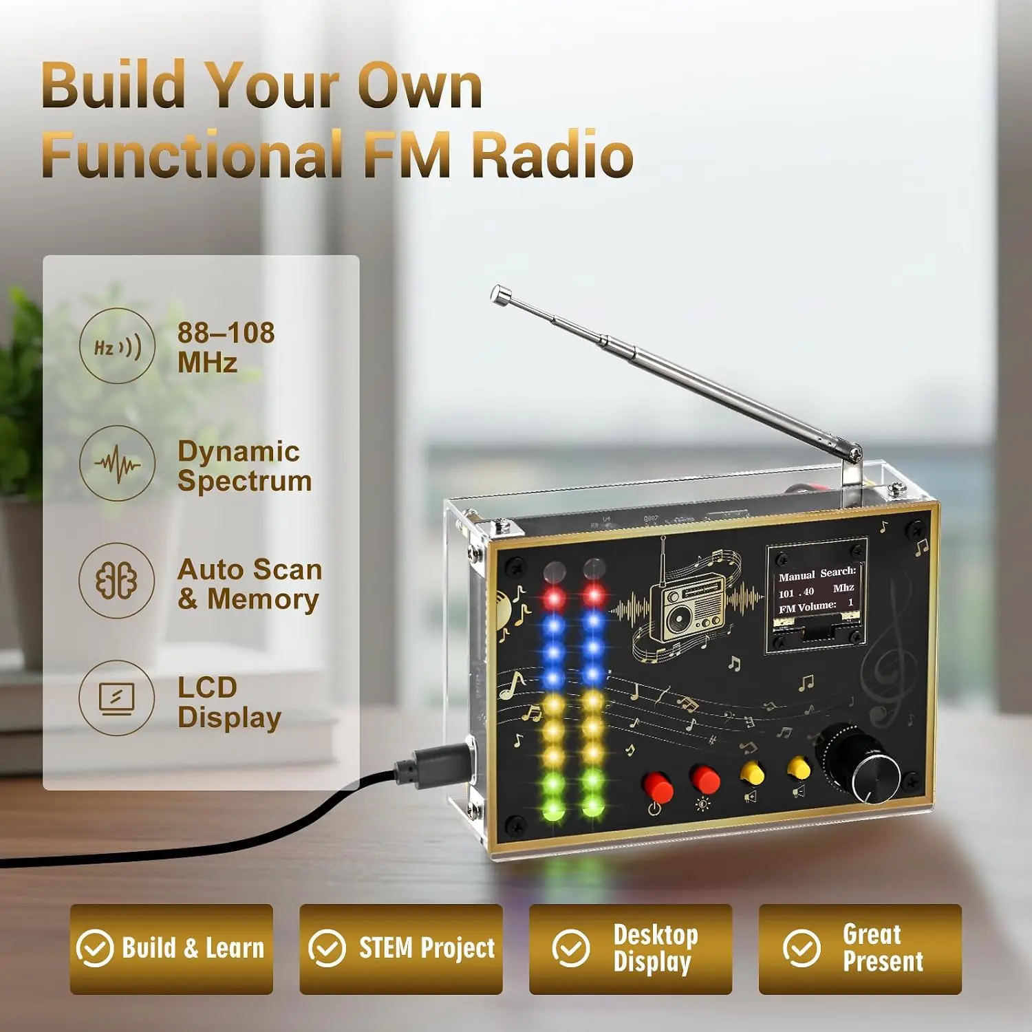 DIY Radio Electronics Kit with OLED Display & LED Light FM 88-108 MHz Radio Soldering Project STEM Kit for School Home Education