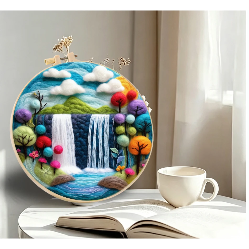 

GATYZTORY Mountain Wool Painting Home Decor Gift Diy Idea Landscape Needle Felting Starter Kit Handicraft Art Decorative Frame