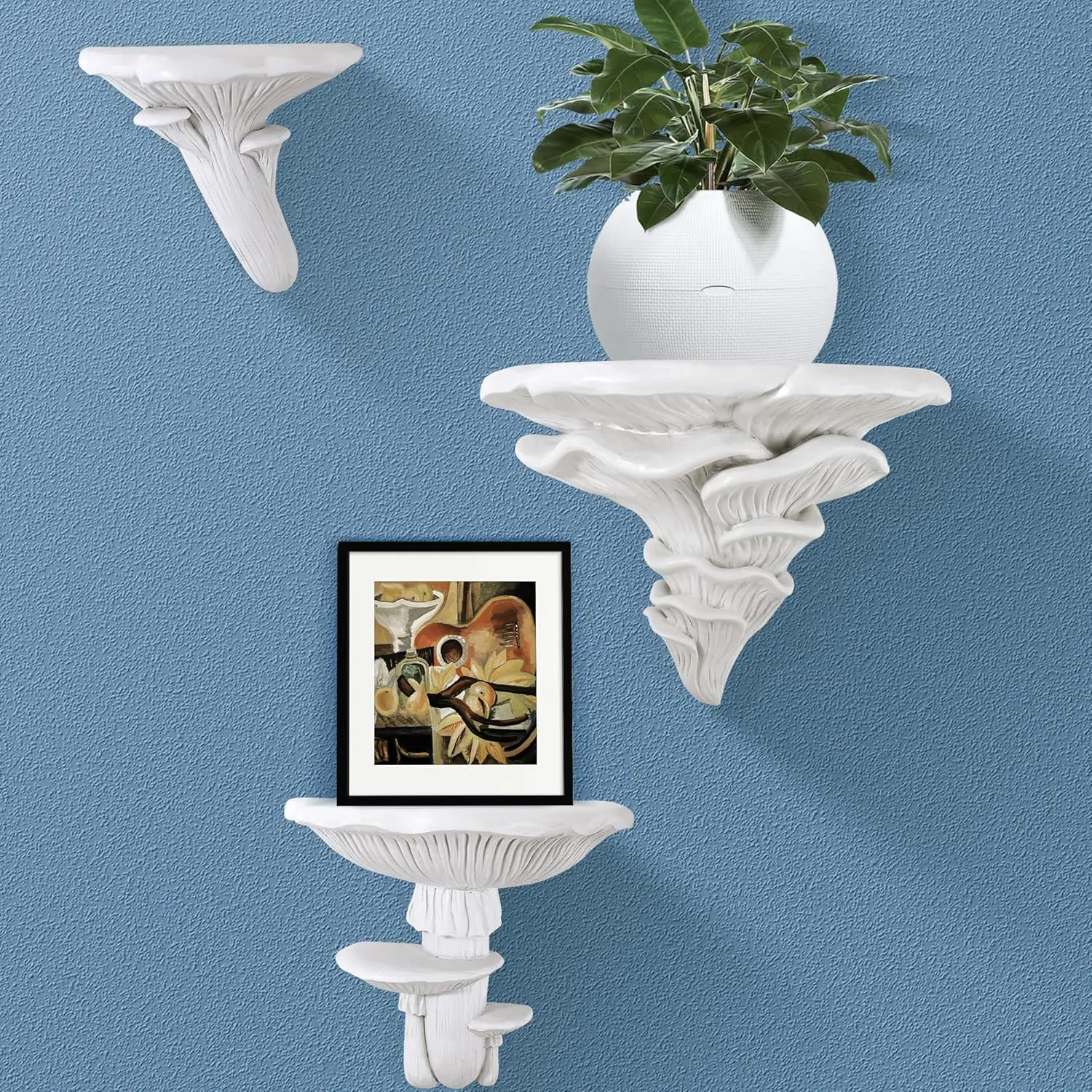 

3-Pack Floating Mushroom Shelves, Cute Wall Decor for Living Room, Bedroom, Kitchen – White